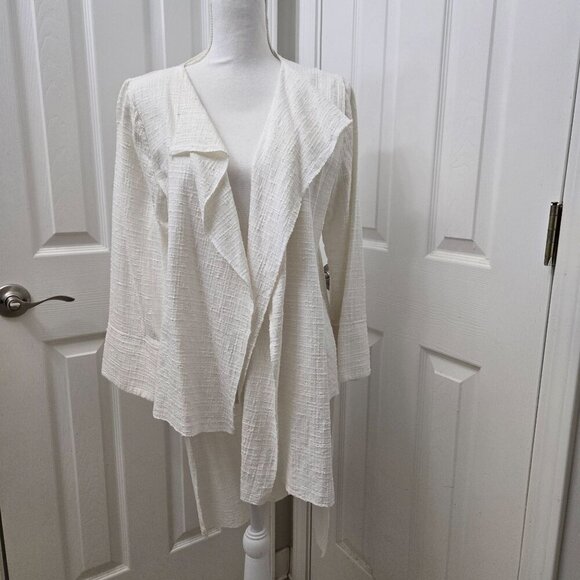 Calvin Tran‎ Cardigan M White Textured Open Front Long Waterfall Avant-garde - Picture 1 of 15